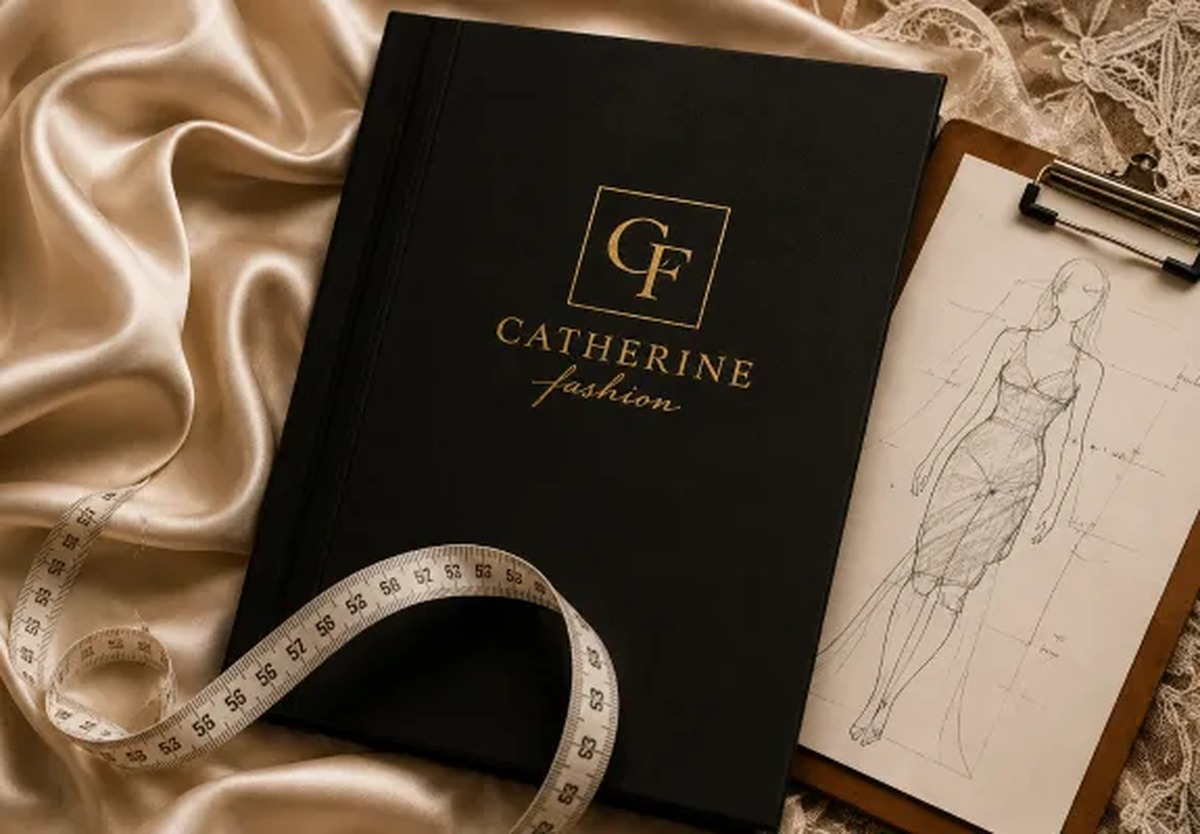Portfolio Catherine Fashion, miarka i szkic kreacji